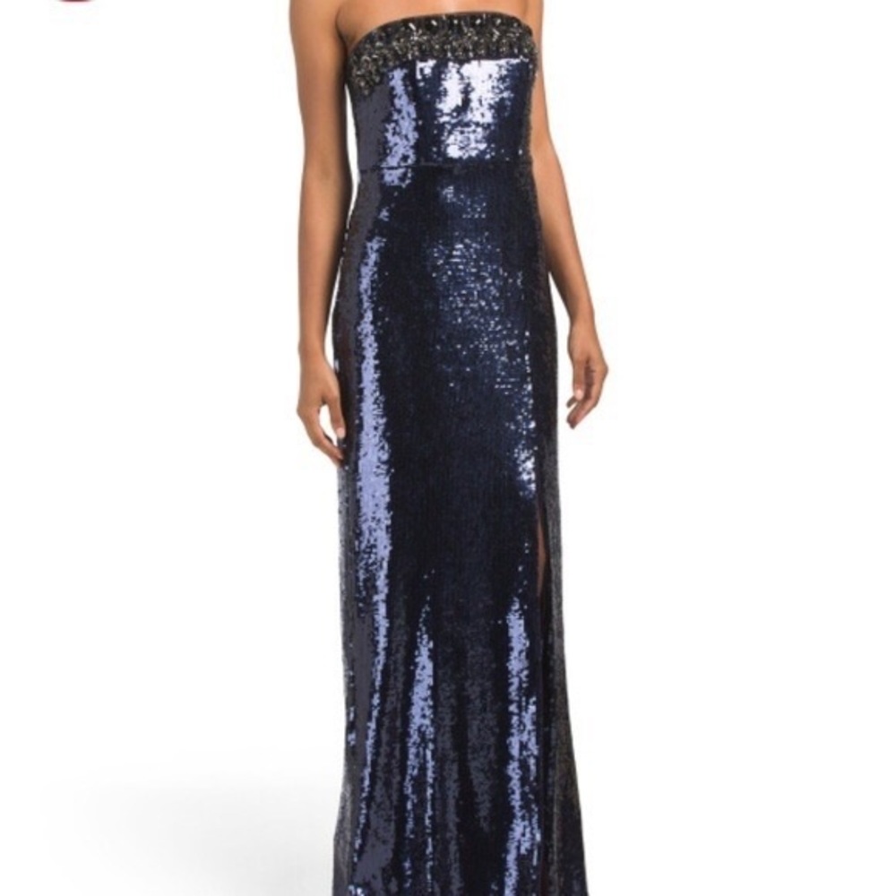 NWT Aidan Mattox navy sequined prom dress - Picture 2 of 5